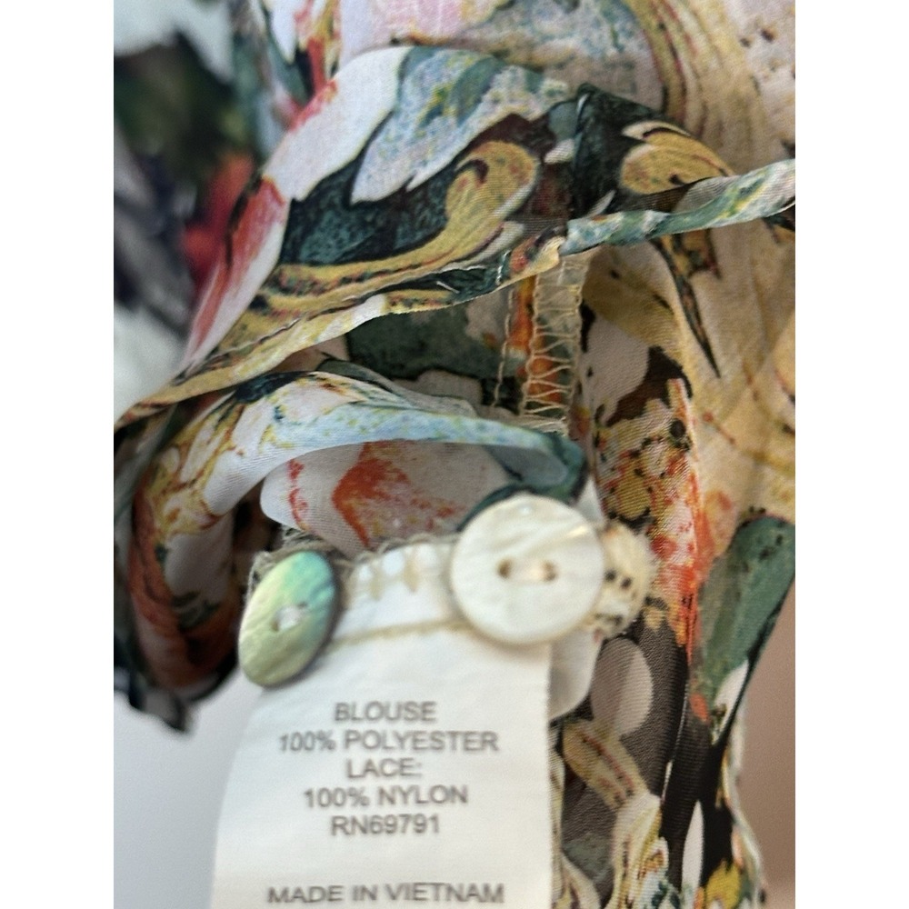 Anthropologie Fig & Flower  Blouse Plus 3X Sheer Floral Patchwork Boho Peasant - Picture 7 of 10